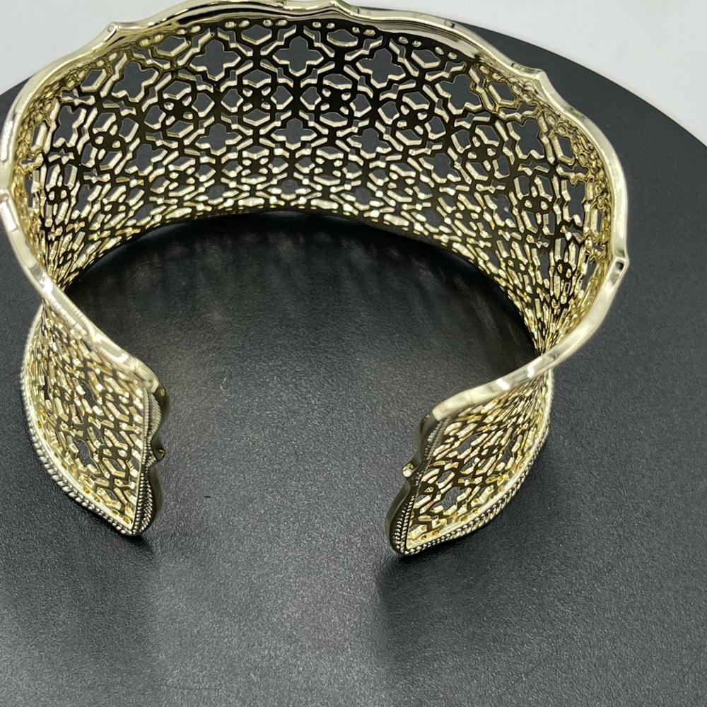 Kendra Scott Designer Candice Gold Tone Filigree Concave Wide Cuff Bracelet - Picture 13 of 13